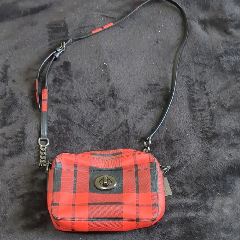 Coach Camera Bag-Red and Black Plaid